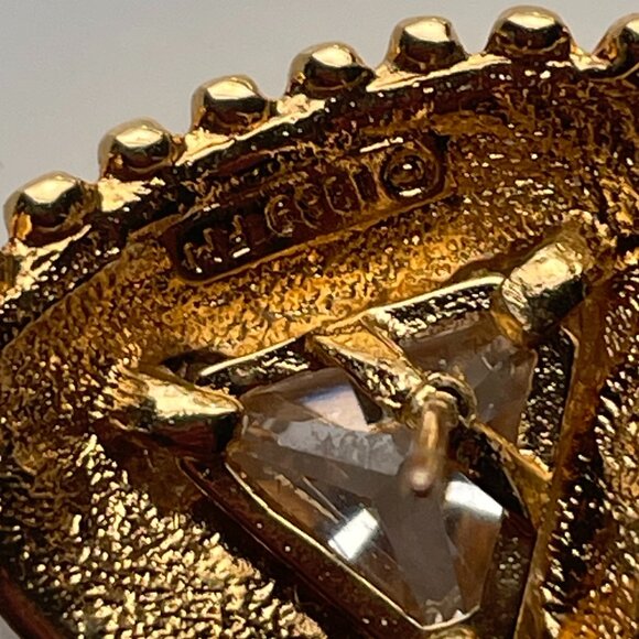 Vintage 1989 Franklin Mint Gold Tone CZ MCM Triangle Earrings - Picture 3 of 5